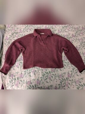 SO Medium Dark Mauve Cropped Knit Sweater With Collar